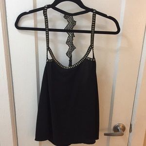 Black tank top w beading and crocheted back